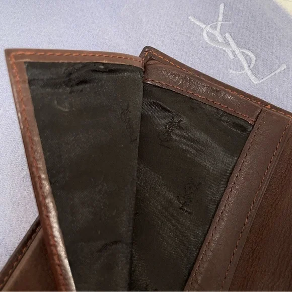 YSL• VTG Leather Pocket Secretary Wallet & Wool/Cashmere Scarf Accessory Bundle